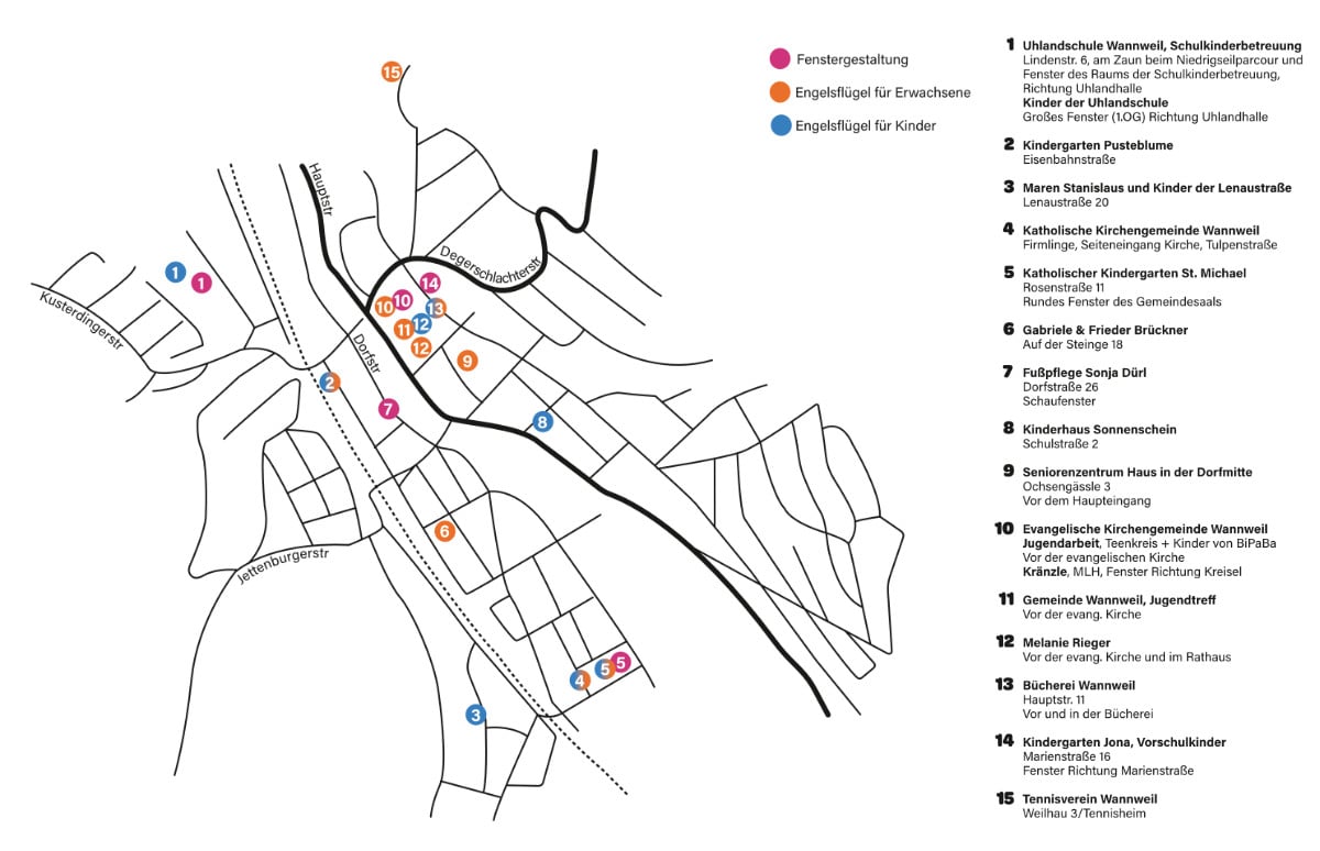 Karte von Wannweil mit den Stationen des Engelsweges